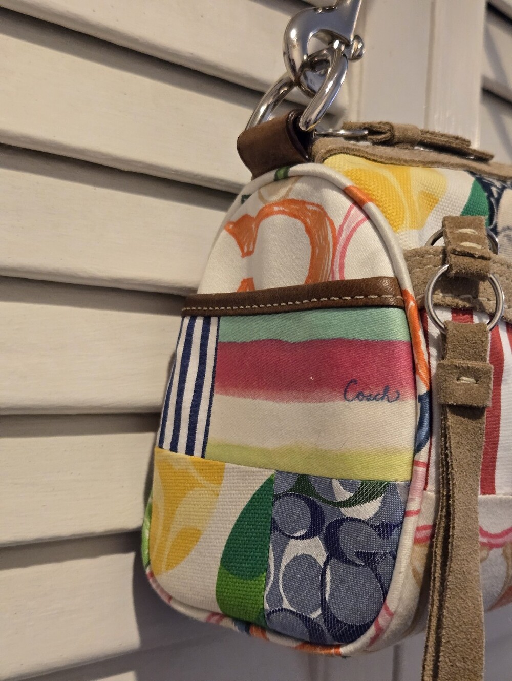 Coach 10457 Hamptons Scribble Multicolor Patchwork Barrel Bag Y2K Shoulder Purse - Picture 4 of 13